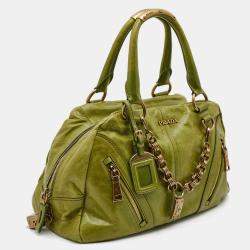 Prada Green Vitello Shine Leather Chain Link Bowler Bag