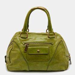 Prada Green Vitello Shine Leather Chain Link Bowler Bag