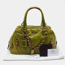 Prada Green Vitello Shine Leather Chain Link Bowler Bag