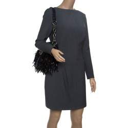 Pre Owned Prada Black Vitello Shine Leather Fringe Shoulder Bag