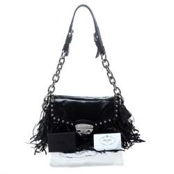 Pre Owned Prada Black Vitello Shine Leather Fringe Shoulder Bag
