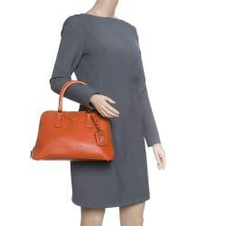 Pre Owned Prada Orange Saffiano Lux Leather Promenade Tote