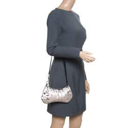 Pre Owned Prada Light Beige Satin Embroidered Shoulder Bag