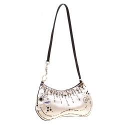Pre Owned Prada Light Beige Satin Embroidered Shoulder Bag
