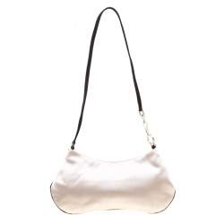 Pre Owned Prada Light Beige Satin Embroidered Shoulder Bag