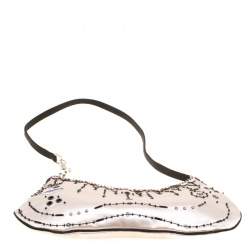 Pre Owned Prada Light Beige Satin Embroidered Shoulder Bag