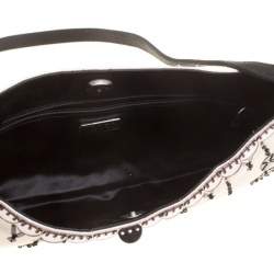 Pre Owned Prada Light Beige Satin Embroidered Shoulder Bag