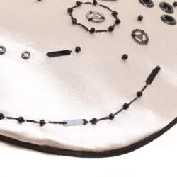 Pre Owned Prada Light Beige Satin Embroidered Shoulder Bag