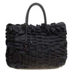 Pre Owned Prada Black Nylon Ruffle Tote
