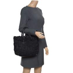 Pre Owned Prada Black Nylon Ruffle Tote