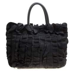 Pre Owned Prada Black Nylon Ruffle Tote