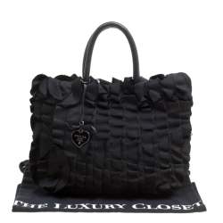 Pre Owned Prada Black Nylon Ruffle Tote