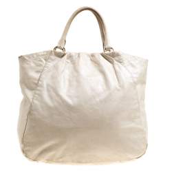 Pre Owned Prada Beige Leather Top Handle Bag