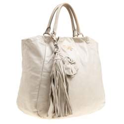 Pre Owned Prada Beige Leather Top Handle Bag