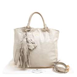 Pre Owned Prada Beige Leather Top Handle Bag