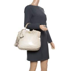 Pre Owned Prada Beige Leather Top Handle Bag