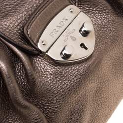 Prada Metallic Grey Leather Shoulder Bag