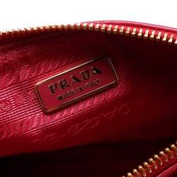 Pre Owned Prada Pink Leather Rose Applique Clutch