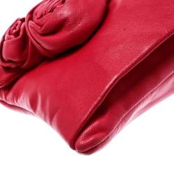 Pre Owned Prada Pink Leather Rose Applique Clutch