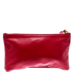 Pre Owned Prada Pink Leather Rose Applique Clutch