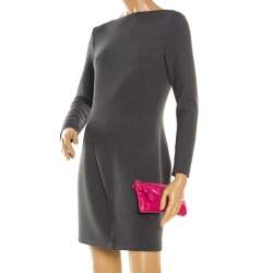 Pre Owned Prada Pink Leather Rose Applique Clutch