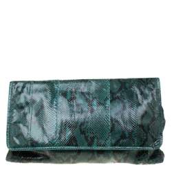 Prada Green Python Large Clutch