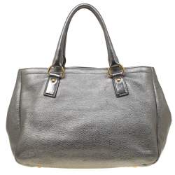 Pre Owned Prada Silver Leather Shopper Tote