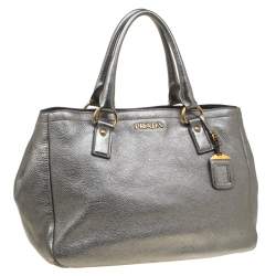 Pre Owned Prada Silver Leather Shopper Tote