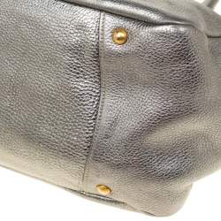 Pre Owned Prada Silver Leather Shopper Tote