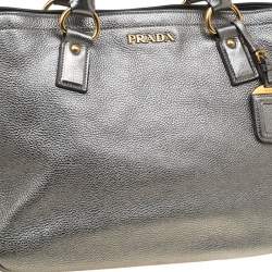 Pre Owned Prada Silver Leather Shopper Tote
