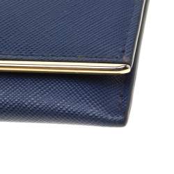 Pre Owned Prada Blue Saffiano Leather Flap Wallet