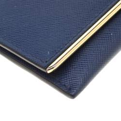 Pre Owned Prada Blue Saffiano Leather Flap Wallet