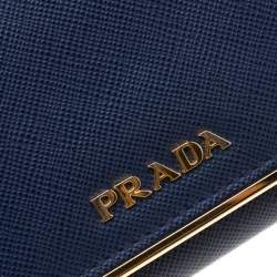 Pre Owned Prada Blue Saffiano Leather Flap Wallet