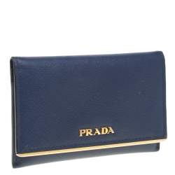 Pre Owned Prada Blue Saffiano Leather Flap Wallet
