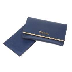 Pre Owned Prada Blue Saffiano Leather Flap Wallet