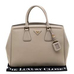 Pre Owned Prada Grey Saffiano Lux Leather Parabole Tote