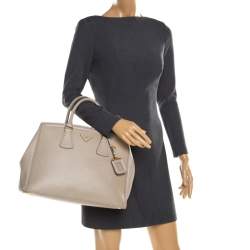 Pre Owned Prada Grey Saffiano Lux Leather Parabole Tote