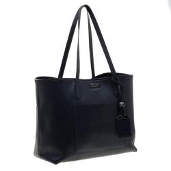 Pre Owned Prada Dark Navy Blue Leather Shopper Tote