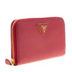 Pre Owned Prada Hot Pink Saffiano Leather Zip Around Wallet