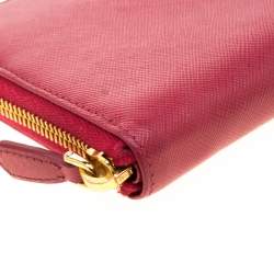 Pre Owned Prada Hot Pink Saffiano Leather Zip Around Wallet