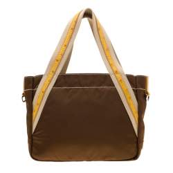 Pre Owned Prada Khaki Nylon Beach Tote