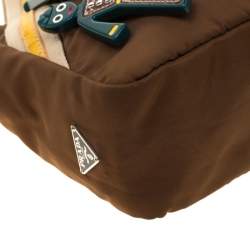 Pre Owned Prada Khaki Nylon Beach Tote