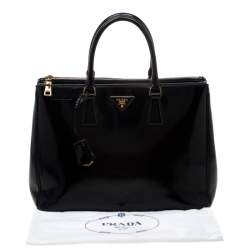 Pre Owned Prada Black Patent Spazzolato Leather Large Double Zip Tote