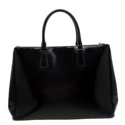 Pre Owned Prada Black Patent Spazzolato Leather Large Double Zip Tote