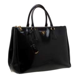 Pre Owned Prada Black Patent Spazzolato Leather Large Double Zip Tote