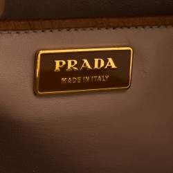 Pre Owned Prada Brown Ostrich Pyramid Frame Top Handle Bag