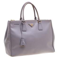 Pre Owned Prada Lilac Saffiano Lux Leather Large Double Zip Tote
