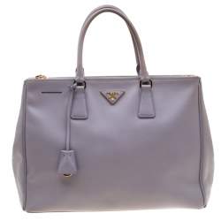 Pre Owned Prada Lilac Saffiano Lux Leather Large Double Zip Tote