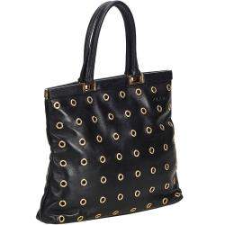 Pre Owned Prada Black Lambskin Grommet Tote