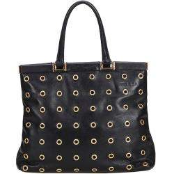 Pre Owned Prada Black Lambskin Grommet Tote
